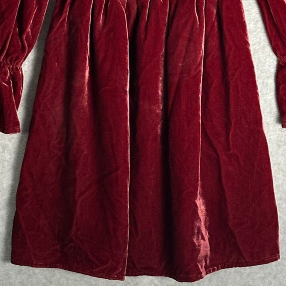 o.p.t. Sz XS Hasher Smocked Velvet Mini Dress Gathered Bell‎ Sleeve Square Neck - Picture 14 of 15